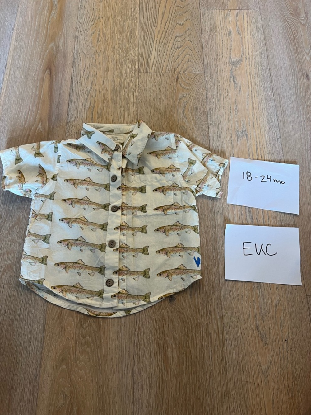 Pink Chicken/Blue Rooster Trout Short Sleeve Button-Down Shirt